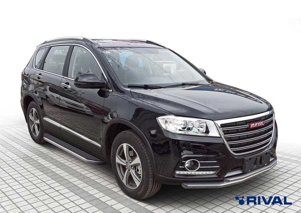 Пороги на автомобиль (подножки) "Premium" Rival для Haval H6 2014-2020, 173 см, 2 шт., алюминий, A173ALP.9402.1