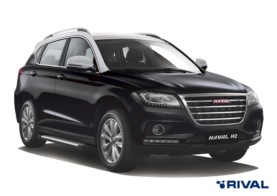 Пороги на автомобиль (подножки) "Bmw-Style круг" Rival для Haval H2 2014-2020, 173 см, 2 шт., алюминий, D173AL.9401.1