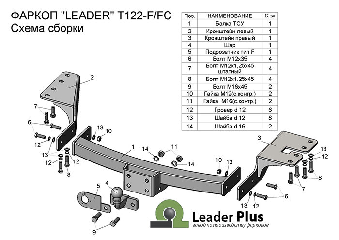 Фаркоп Toyota Fortuner  (ТСУ) арт. T122-FC