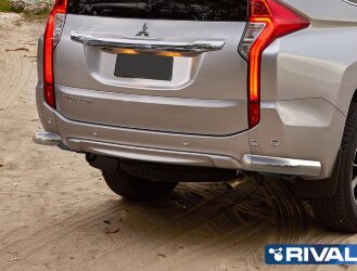 Защита заднего бампера d76 уголки + комплект крепежа, RIVAL, Mitsubishi Pajero Sport 2016-