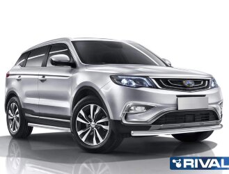 Защита переднего бампера d57 + комплект крепеж, RIVAL, Geely Atlas 2018-