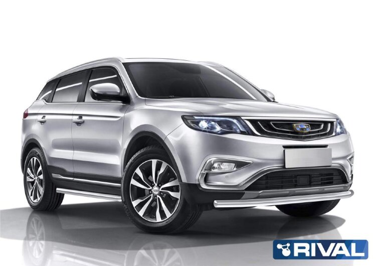 Защита переднего бампера d57 + комплект крепеж, RIVAL, Geely Atlas 2018-