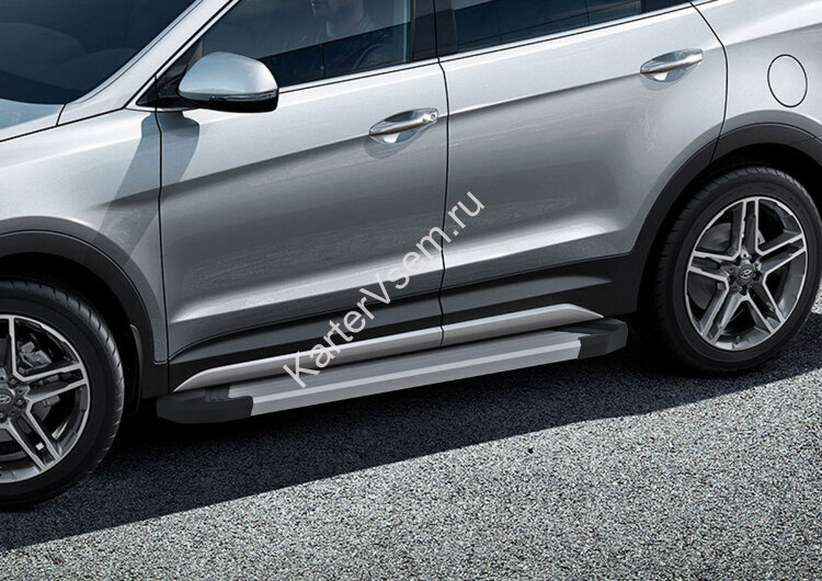 Пороги площадки (подножки) "Silver" Rival для Hyundai Santa Fe III 2012-2018, 180 см, 2 шт., алюминий, F180AL.2305.2 с доставкой по всей России