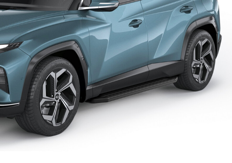 Пороги площадки (подножки) "Premium-Black" Rival для Hyundai Santa Fe IV рестайлинг 2021-н.в., 180 см, 2 шт., алюминий, A180ALB.2313.1 с доставкой по всей России