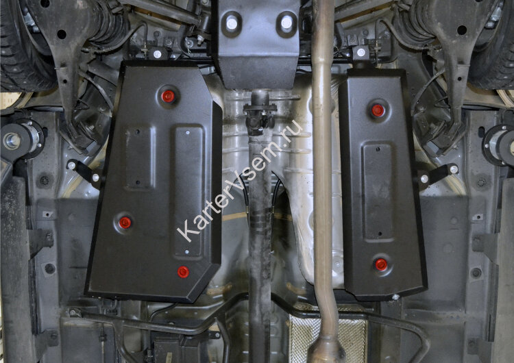 Защита топливного бака АвтоБроня для Haval H2 МКПП 4WD 2014-2020, штампованная, сталь 1.8 мм, 2 части, с крепежом, 111.09402.1