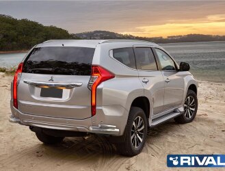 Защита заднего бампера d76+d42 уголки + комплект крепежа, RIVAL, Mitsubishi Pajero Sport 2016-