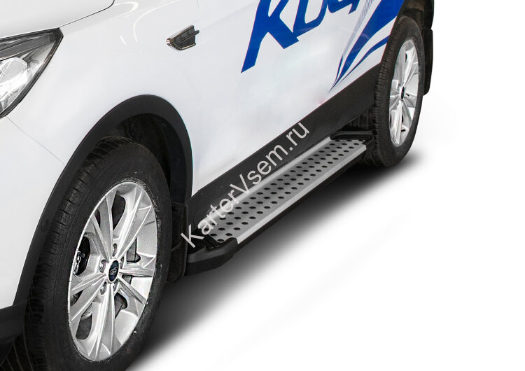Пороги на автомобиль "Bmw-Style круг" Rival для Ford Kuga II рестайлинг 2016-н.в., 180 см, 2 шт., алюминий, D180AL.1804.2