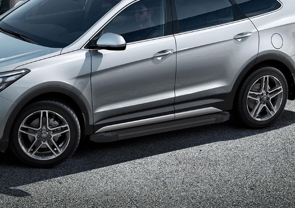 Пороги площадки (подножки) "Black" Rival для Hyundai Santa Fe III 2012-2018, 180 см, 2 шт., алюминий, F180ALB.2305.2 с доставкой по всей России