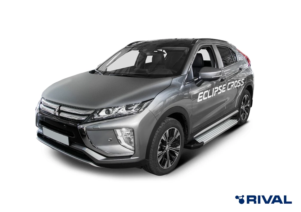 Пороги на автомобиль (подножки) "Silver" Rival для Mitsubishi Eclipse Cross 2018-2021, 180 см, 2 шт., алюминий, F180AL.4007.1