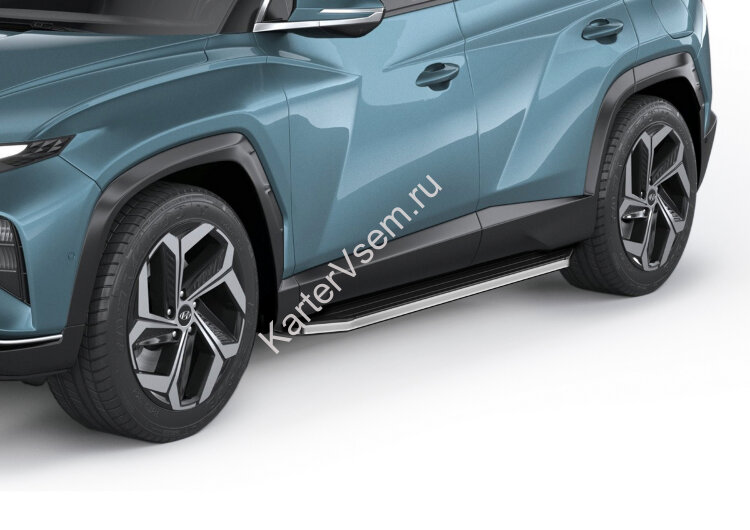 Пороги площадки (подножки) "Premium" Rival для Hyundai Santa Fe IV рестайлинг 2021-н.в., 180 см, 2 шт., алюминий, A180ALP.2313.1 с доставкой по всей России
