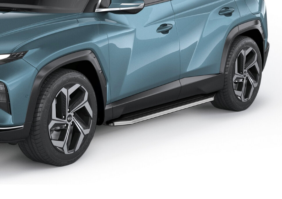 Пороги площадки (подножки) "Premium" Rival для Hyundai Santa Fe IV рестайлинг 2021-н.в., 180 см, 2 шт., алюминий, A180ALP.2313.1 с доставкой по всей России