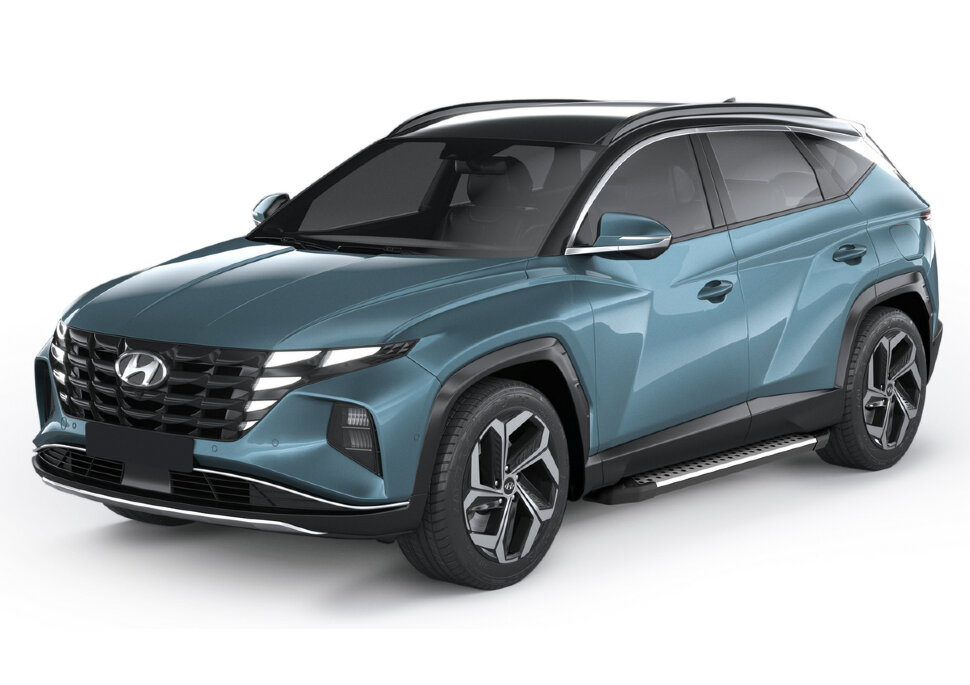 Пороги площадки (подножки) "Bmw-Style круг" Rival для Hyundai Santa Fe IV рестайлинг 2021-н.в., 180 см, 2 шт., алюминий, D180AL.2313.1 купить недорого