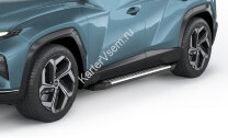 Пороги площадки (подножки) "Bmw-Style круг" Rival для Hyundai Santa Fe IV рестайлинг 2021-н.в., 180 см, 2 шт., алюминий, D180AL.2313.1
