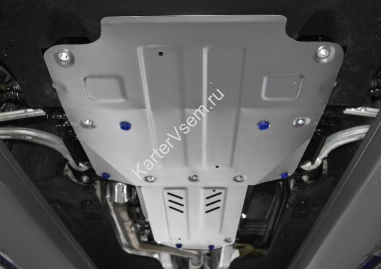 Защита картера, КПП и РК Rival для Kia Stinger 4WD 2017-н.в., штампованная, алюминий 3.8 мм, с крепежом, 2 части, K333.2841.1