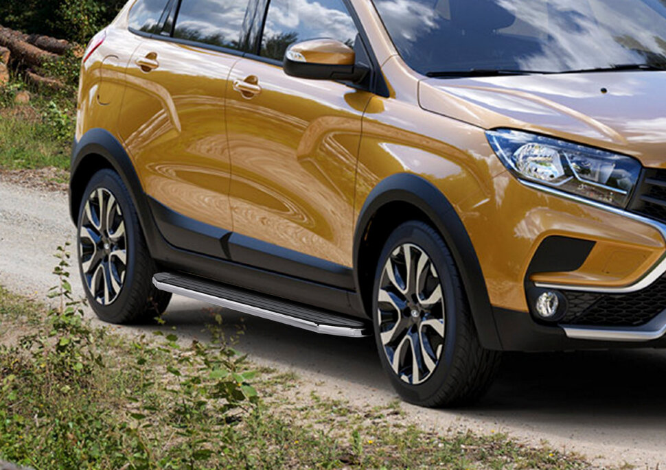 Пороги площадки (подножки) "Premium" Rival для Lada Xray Cross 2018-н.в., 173 см, 2 шт., алюминий, A173ALP.6005.1 с доставкой по всей России