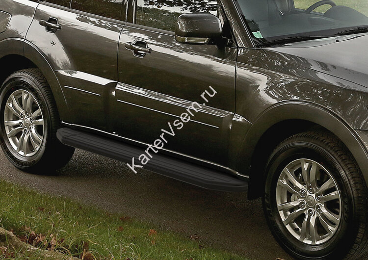 Пороги площадки (подножки) "Premium-Black" Rival для Mitsubishi Pajero IV 2006-2014 2014-н.в., 173 см, 2 шт., алюминий, A173ALB.4002.1