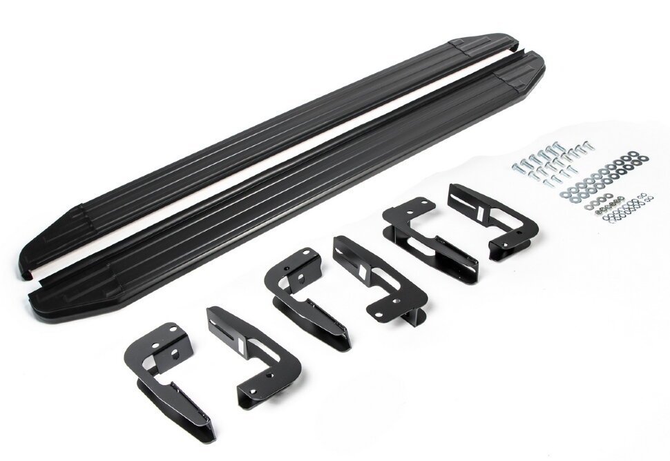 Пороги площадки (подножки) "Premium-Black" Rival для Mitsubishi Pajero IV 2006-2014 2014-н.в., 173 см, 2 шт., алюминий, A173ALB.4002.1 с инструкцией и сертификатом