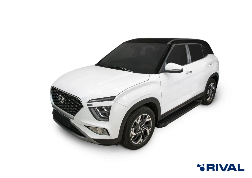 Пороги на автомобиль (подножки) "Black" Rival для Hyundai Creta II 2021-н.в., 173 см, 2 шт., алюминий, F173ALB.2314.1