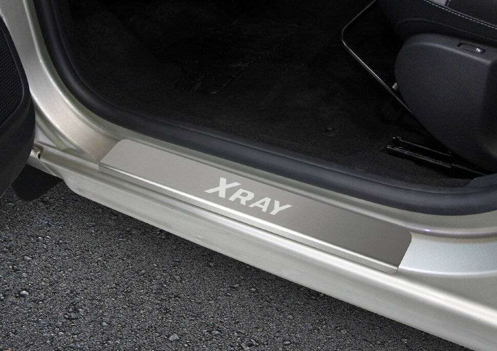 Накладки на пороги Rival для Lada Xray 2015-н.в., нерж. сталь, с надписью, 4 шт., NP.6008.3 с доставкой по всей России