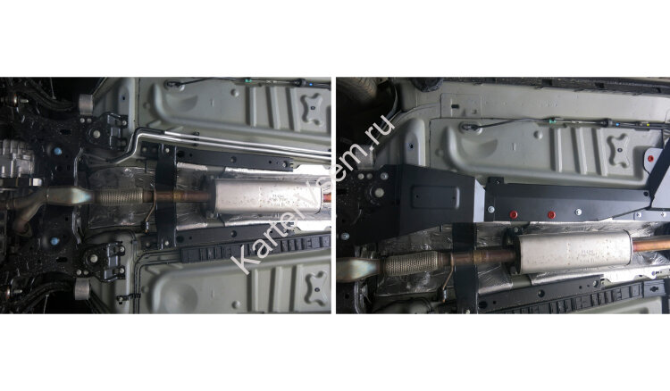 Защита трубок кондиционера АвтоБроня для Ford Explorer V рестайлинг 2015-2019, штампованная, сталь 1.8 мм, 3 части, с крепежом, 111.01868.1