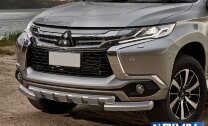 Защита переднего бампера d76+d57 с профильной защитой картера + комплект крепежа, RIVAL, Mitsubishi Pajero Sport 2016-
