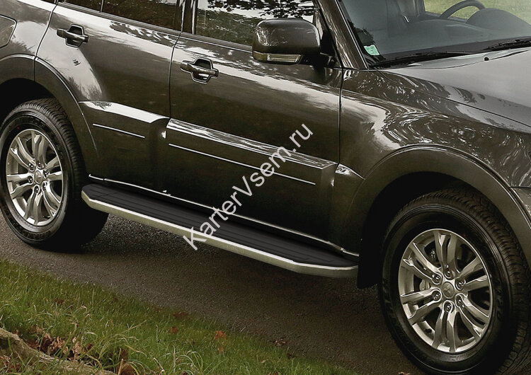 Пороги площадки (подножки) "Premium" Rival для Mitsubishi Pajero IV 2006-2014 2014-н.в., 173 см, 2 шт., алюминий, A173ALP.4002.1
