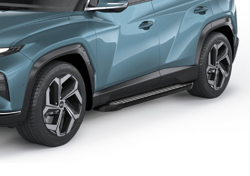 Пороги площадки (подножки) "Black" Rival для Hyundai Santa Fe IV рестайлинг 2021-н.в., 180 см, 2 шт., алюминий, F180ALB.2313.1 с доставкой по всей России