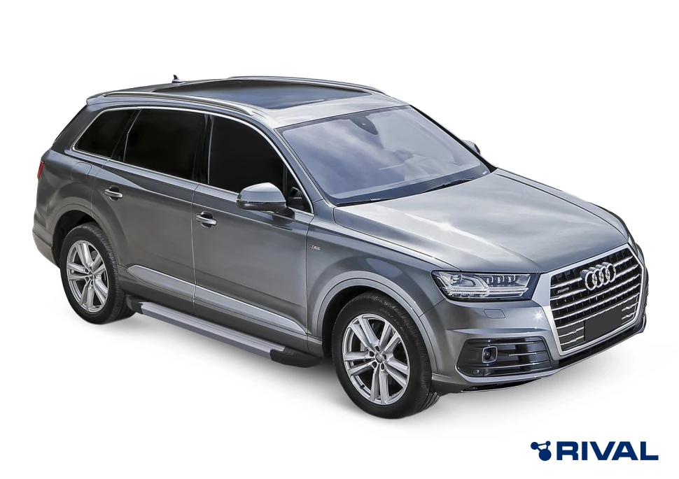 Пороги на автомобиль (подножки) "Silver" Rival для Audi Q7 II 2015-2020 2020-н.в., 193 см, 2 шт., алюминий, F193AL.0304.1