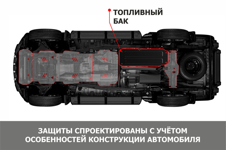 Защита топливного бака АвтоБроня для Xcite X-Cross 7 (V - 1.5) 2024-н.в., сталь 1.5 мм, с крепежом, штампованная, 111.00924.1