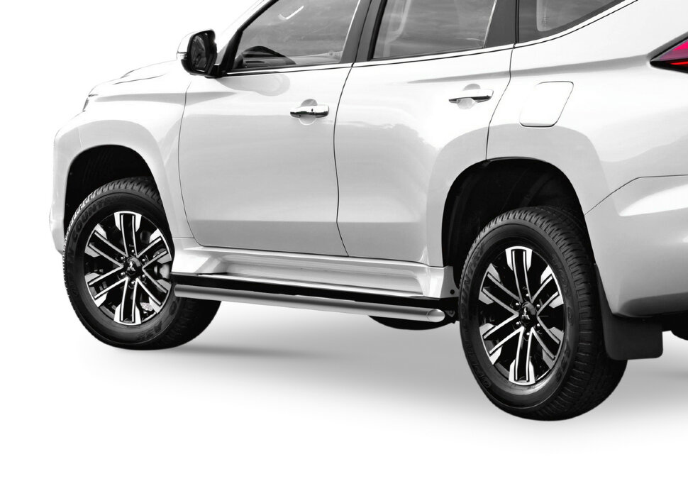 Защита штатных порогов d42 Rival для Mitsubishi Pajero Sport (Мицубиси Паджеро Спорт) III поколение рестайлинг 2021-н.в., нерж. Сталь, 2 шт., R.4017.004 с доставкой по всей России