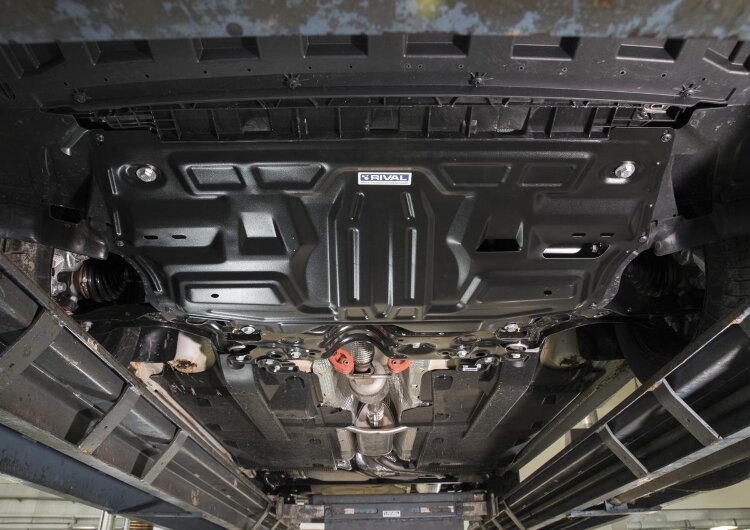 Защита картера и КПП Rival для Volkswagen Polo IV, V хэтчбек 2005-2015, сталь 1.5 мм, с крепежом, штампованная, 111.5842.1