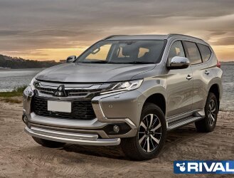 Защита переднего бампера d76+d57 + комплект крепежа, RIVAL, Mitsubishi Pajero Sport 2016-
