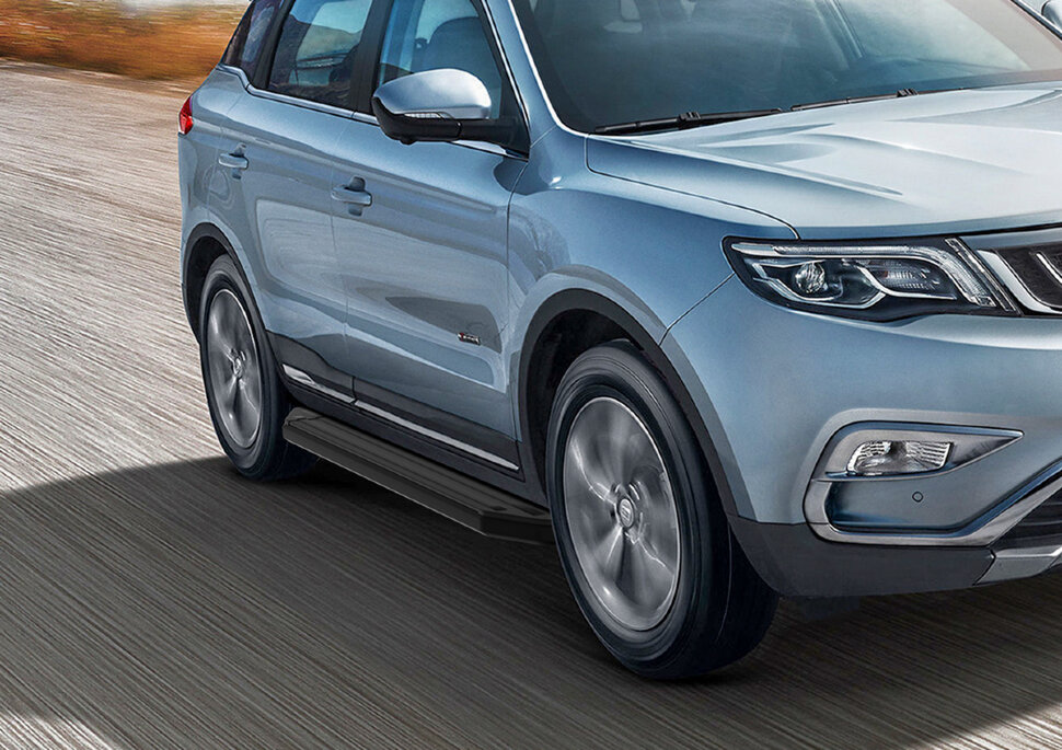 Пороги площадки (подножки) "Premium-Black" Rival для Geely Atlas 2018-н.в., 173 см, 2 шт., алюминий, A173ALB.1903.2 с доставкой по всей России
