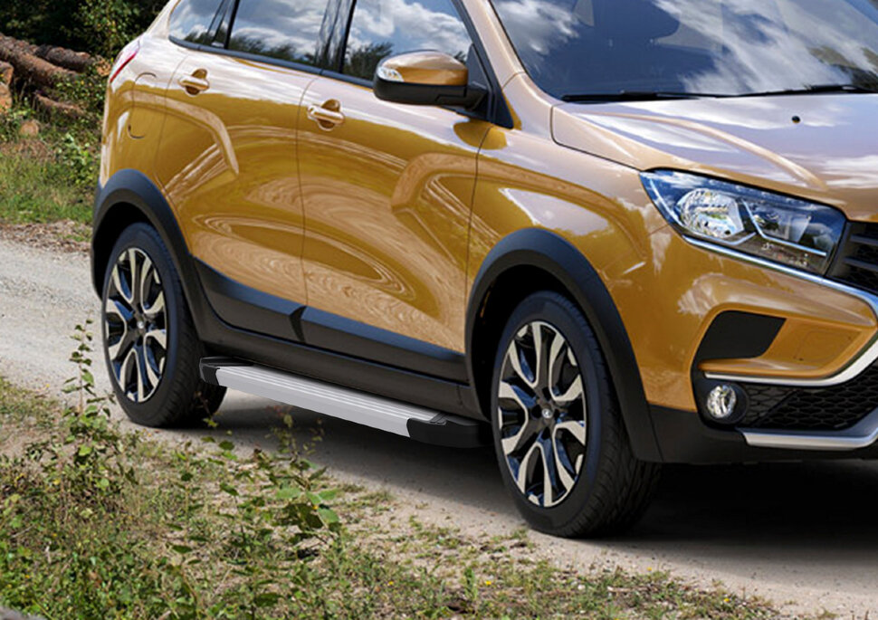 Пороги площадки (подножки) "Silver" Rival для Lada Xray Cross 2018-н.в., 173 см, 2 шт., алюминий, F173AL.6005.1 с доставкой по всей России