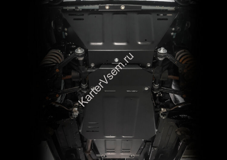 Защита картера, КПП и РК АвтоБроня для Lada Niva Legend 2121 2021-н.в., штампованная, сталь 3 мм, 3 части, с крепежом, K222.06040.1