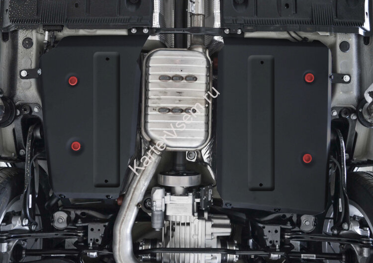 Защита топливного бака АвтоБроня для Skoda Karoq 4WD 2020-н.в., штампованная, сталь 1.8 мм, 2 части, с крепежом, 111.05123.1