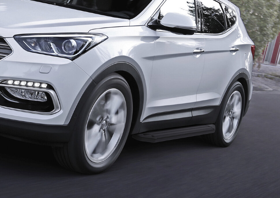Пороги площадки (подножки) "Premium-Black" Rival для Hyundai Santa Fe Premium 2015-2016, 180 см, 2 шт., алюминий, A180ALB.2305.2 с доставкой по всей России