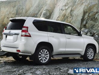 Защита заднего бампера d76+d42 уголки + комплект крепежа, RIVAL, Toyota Land Cruiser Prado 2009-2013-2017