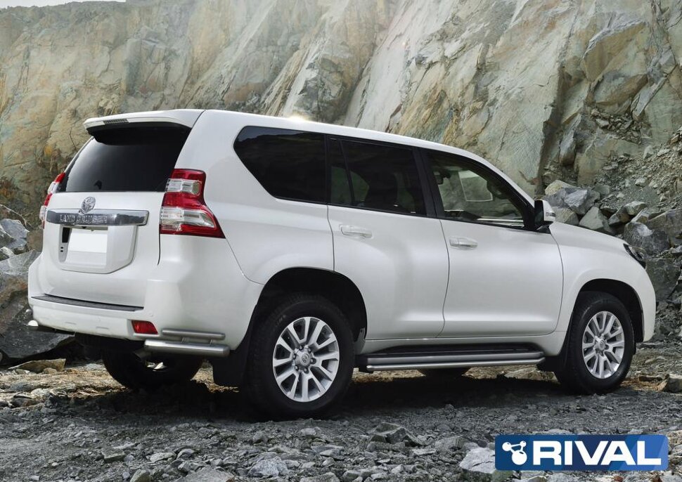 Защита заднего бампера d76+d42 уголки + комплект крепежа, RIVAL, Toyota Land Cruiser Prado 2009-2013-2017