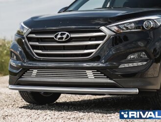 Защита переднего бампера d57 + комплект крепежа, RIVAL, Hyundai Tucson 2015-