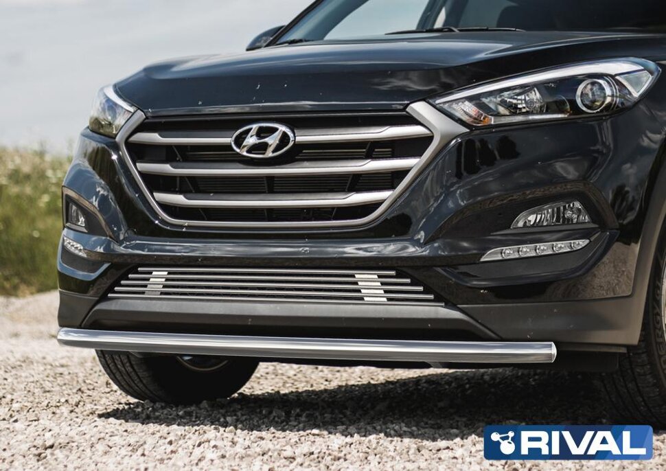 Защита переднего бампера d57 + комплект крепежа, RIVAL, Hyundai Tucson 2015-