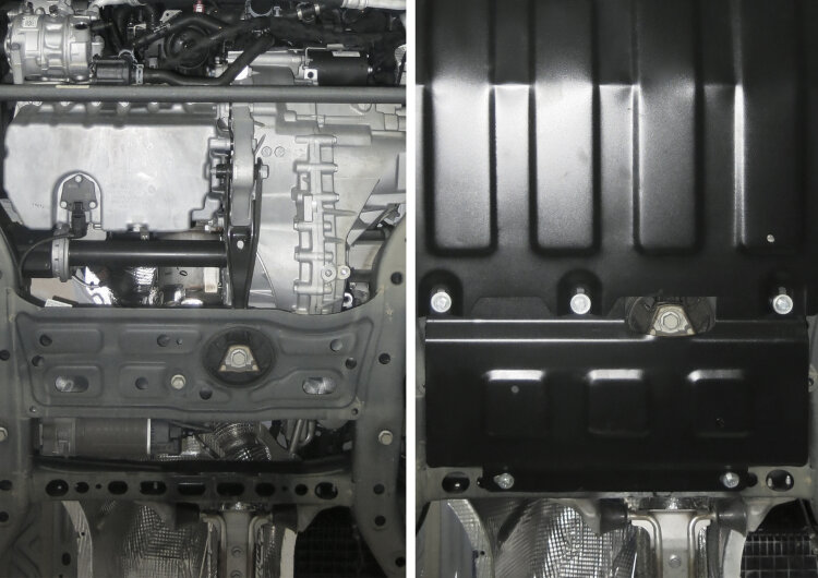 Защита электродвигателя рулевой рейки АвтоБроня для Volkswagen Crafter II МКПП FWD 2016-н.в., штампованная, сталь 1.8 мм, с крепежом, 111.05859.1