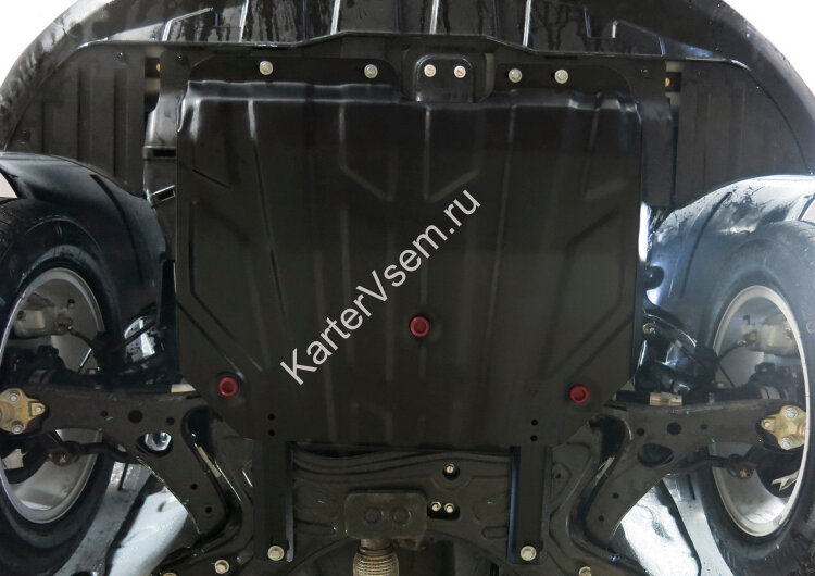 Защита картера и КПП АвтоБроня (увеличенная) для Chery Tiggo 5 FWD 2014-2020, штампованная, сталь 1.8 мм, с крепежом, 111.00912.1