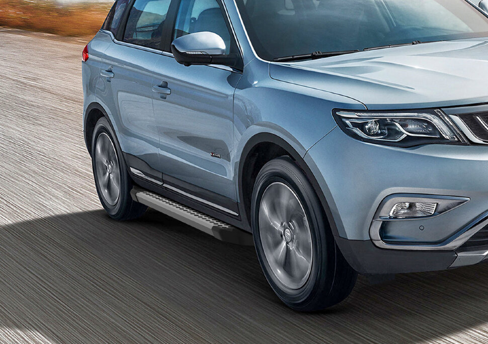 Пороги площадки (подножки) "Bmw-Style круг" Rival для Geely Atlas 2018-н.в., 173 см, 2 шт., алюминий, D173AL.1903.2 с доставкой по всей России