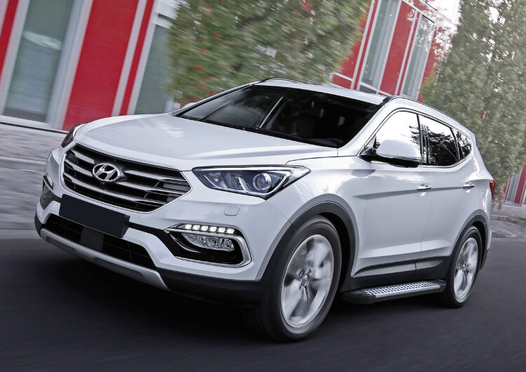 Пороги площадки (подножки) "Bmw-Style круг" Rival для Hyundai Santa Fe Premium 2015-2016, 180 см, 2 шт., алюминий, D180AL.2305.2 купить недорого