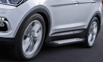 Пороги площадки (подножки) "Bmw-Style круг" Rival для Hyundai Santa Fe Premium 2015-2016, 180 см, 2 шт., алюминий, D180AL.2305.2 с доставкой по всей России