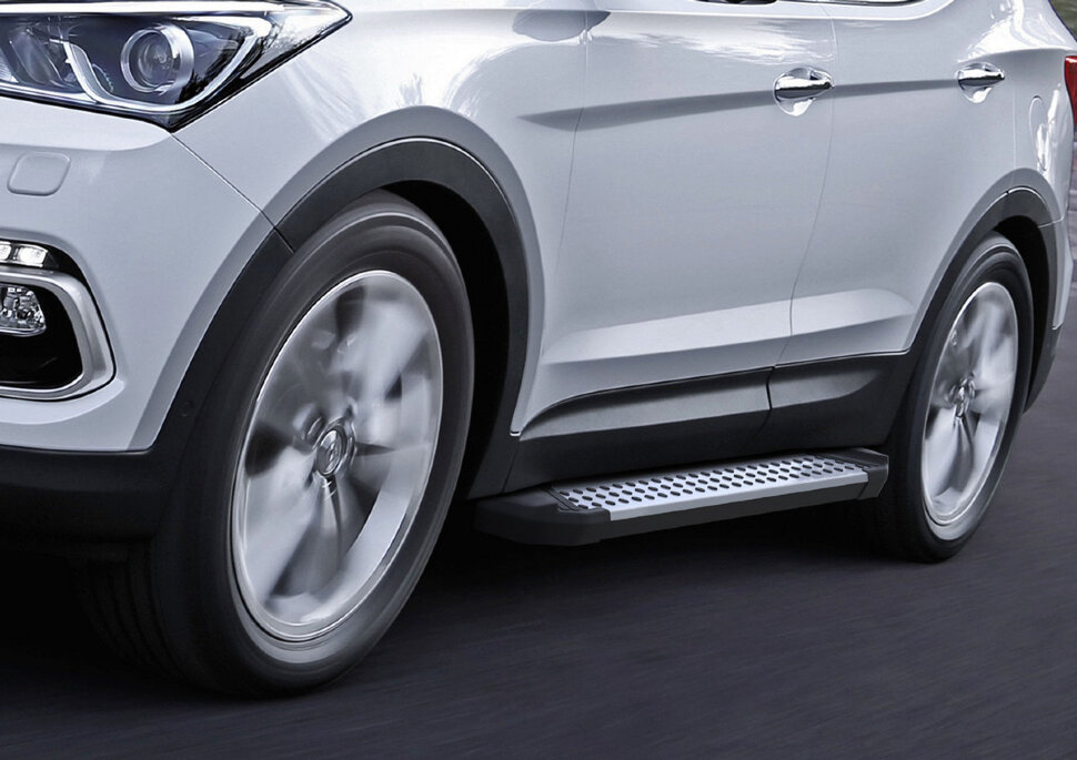 Пороги площадки (подножки) "Bmw-Style круг" Rival для Hyundai Santa Fe Premium 2015-2016, 180 см, 2 шт., алюминий, D180AL.2305.2 с доставкой по всей России