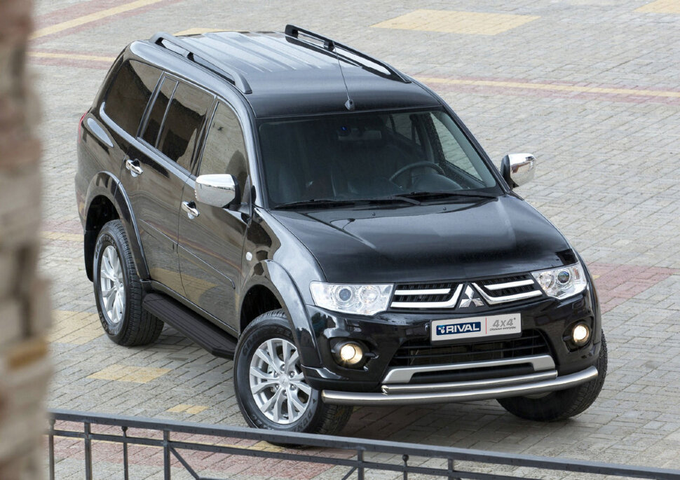 Пороги площадки (подножки) "Premium-Black" Rival для Mitsubishi Pajero Sport II 2008-2016, 173 см, 2 шт., алюминий, A173ALB.4003.1 купить недорого