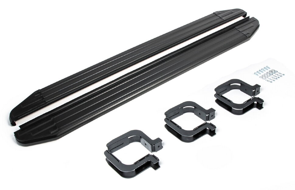 Пороги площадки (подножки) "Premium-Black" Rival для Mitsubishi Pajero Sport II 2008-2016, 173 см, 2 шт., алюминий, A173ALB.4003.1 с инструкцией и сертификатом