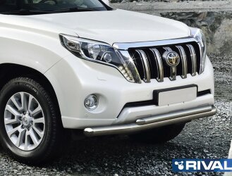 Защита переднего бампера d76+d57 + комплект крепежа, RIVAL, Toyota Land Cruiser Prado 2009-2013-2017